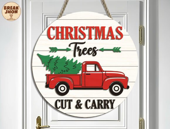 Download Red Truck Christmas Round Sign Svg - Christmas Collection
