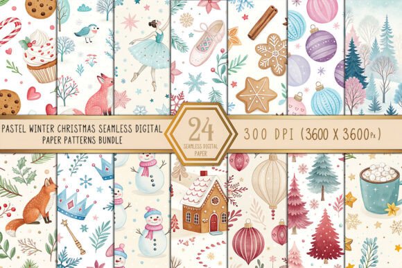 Download Pastel Winter Christmas Digital Paper - Christmas Collection