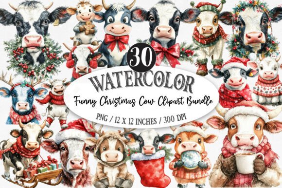 Download Funny Christmas Cow Clipart Bundle - Christmas Collection