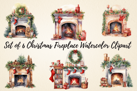 Download Christmas Fireplace Watercolor Clipart - Christmas Collection