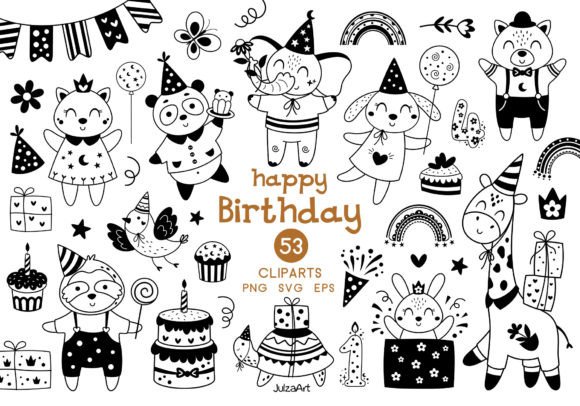 Download Black and White Birthday Animals Clipart - Premium Resources