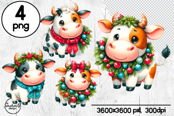 Download Cartoon Christmas Cow Clipart - Christmas Collection