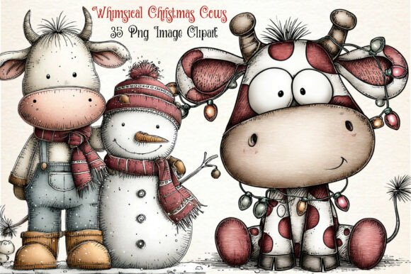 Download Whimsical Christmas Cow Clipart PNG - Christmas Collection