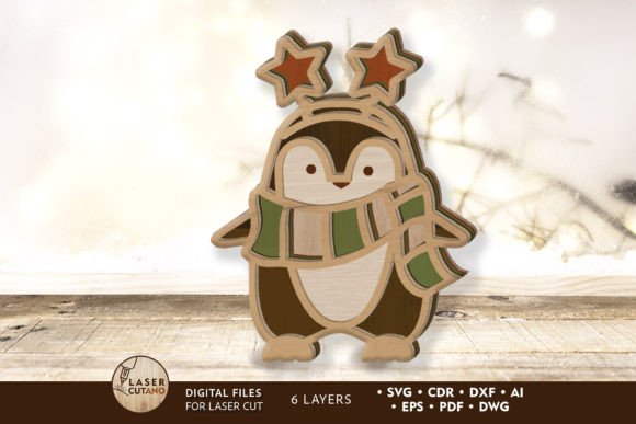 Download Standing Christmas Penguin, Laser Cut - Christmas Collection