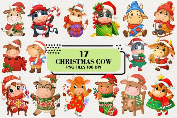 Download Cute Christmas Cow Clipart - Christmas Collection