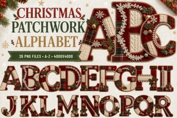 Download Christmas Patchwork Alphabet PNG, Plaid - Christmas Collection