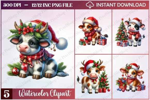 Download Watercolor Christmas Cow Clipart - Christmas Collection