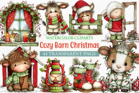 Download Cozy Barn Christmas Clipart Png Bundle - Christmas Collection