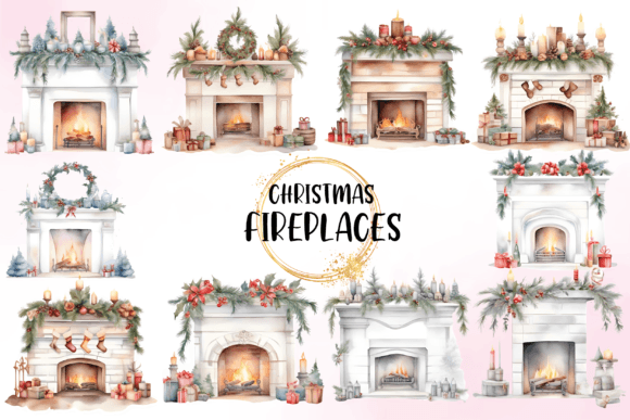 Download Watercolor Christmas Fireplace Clipart - Christmas Collection