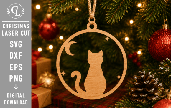 Download Cat Christmas Ornament Laser Cut SVG - Christmas Collection