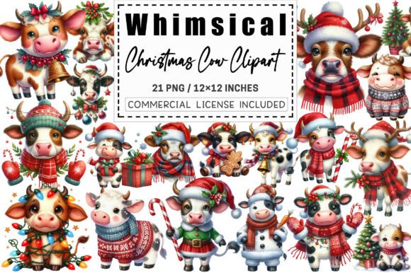 Download Whimsical Christmas Cow Clipart PNG. - Christmas Collection