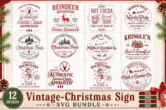 Download Vintage Christmas Sign SVG Bundle, Rusti - Christmas Collection