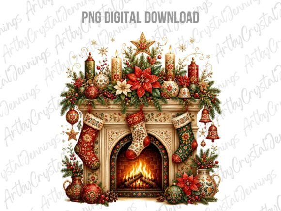 Download Vintage Christmas Fireplace Clipart PNG - Christmas Collection