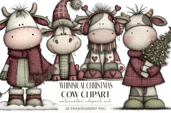 Download Whimsical Christmas Cow Clipart PNG - Christmas Collection