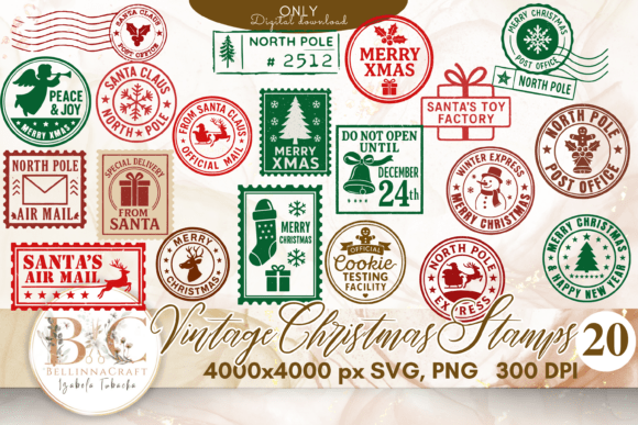 Download Vintage Christmas Stamps SVG Bundle - Christmas Collection