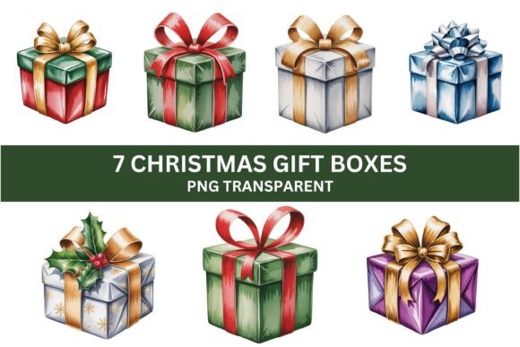 Download Watercolor Christmas Present Box PNG Set - Christmas Collection