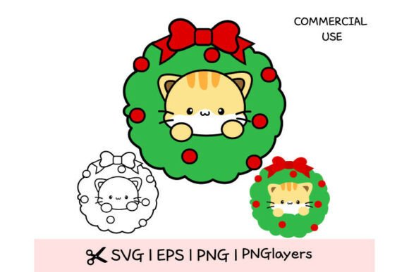 Download Christmas Cat SVG Cute Cat Wreath SVG Ka - Christmas Collection