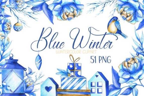 Download Blue Christmas Watercolor Clipart Set - Christmas Collection