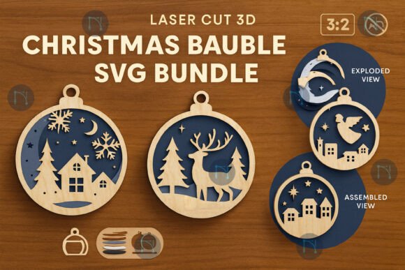 Download Laser Cut 3D Christmas Bauble SVG Bundle - Christmas Collection