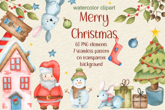 Download Cute  Christmas Clipart Watercolor Kit - Christmas Collection